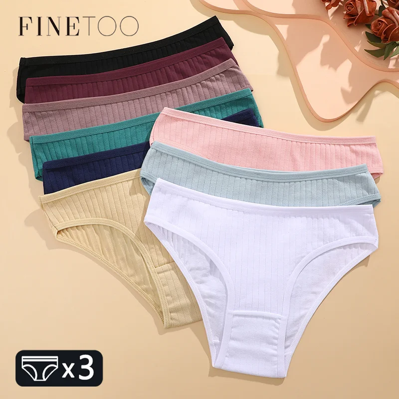 FINETOO-3PCS-SET-Women-s-Cotton-Panties-Soft-Striped-Underpants-Sexy-Solid-Color-Briefs-Female-Comfortable