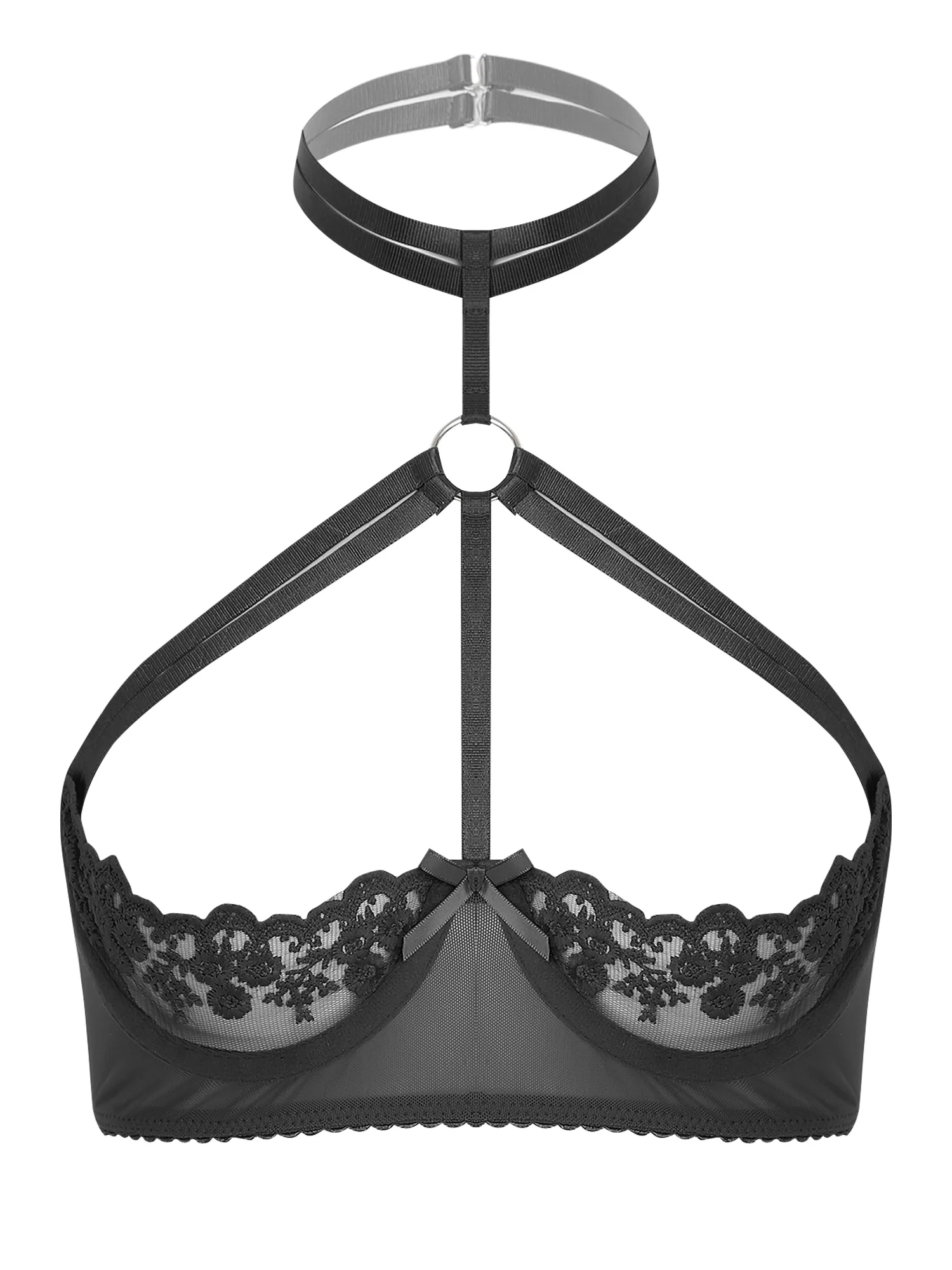 Womens-Sexy-1-3-Cup-Bra-Open-Breast-Underwire-Bra-Tops-Push-Up-See-Through-Lace-1