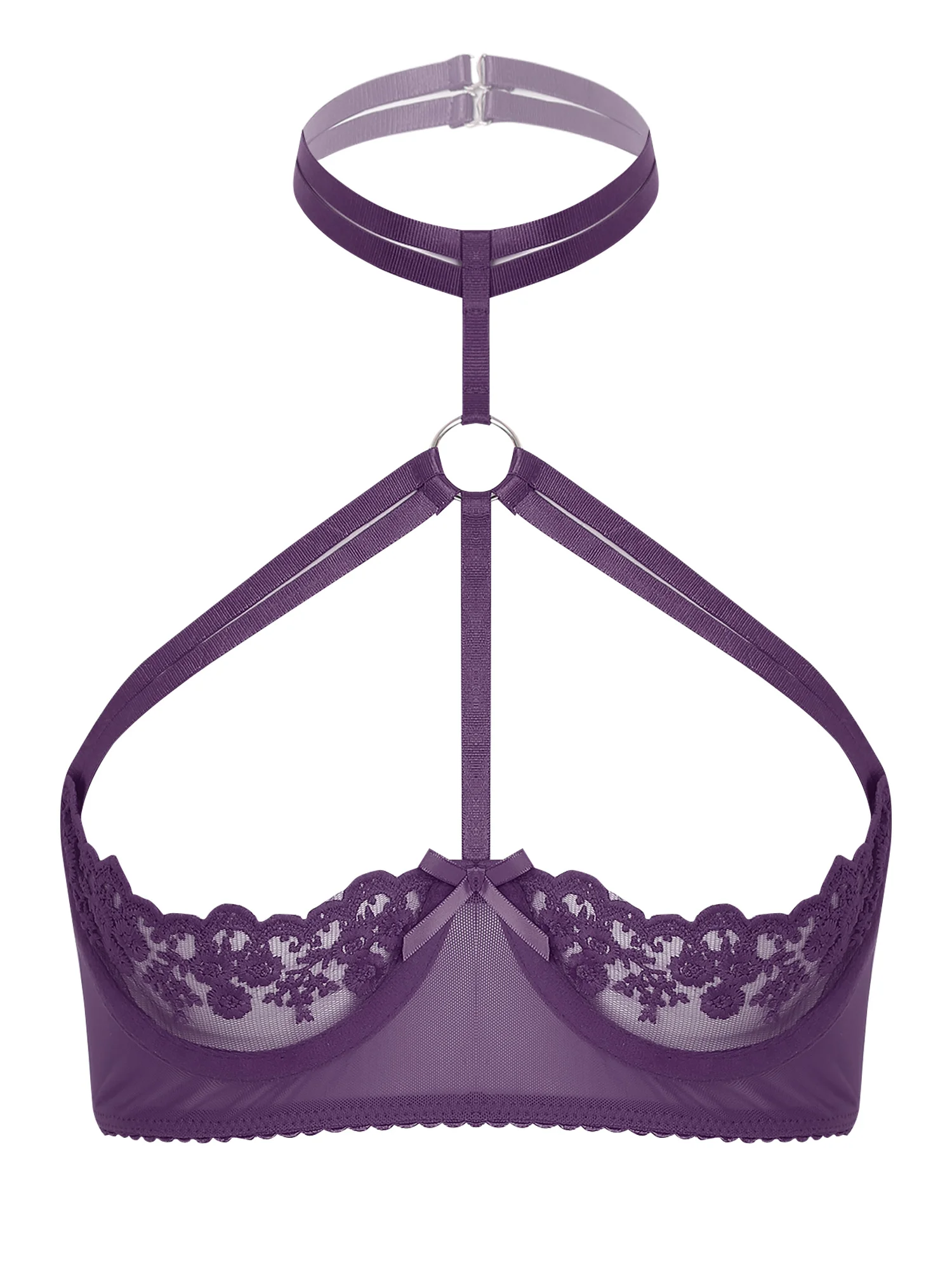 Womens-Sexy-1-3-Cup-Bra-Open-Breast-Underwire-Bra-Tops-Push-Up-See-Through-Lace-3